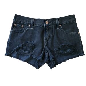 Levi's Black Cut Off Low Rise Distressed Denim Jean Shorts 25